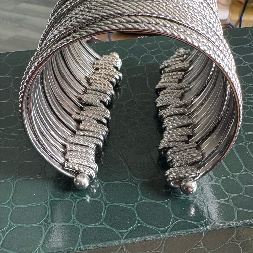 Silver-Tone Twisted Cable Cuff Bracelet Stack - Picture 2 of 4